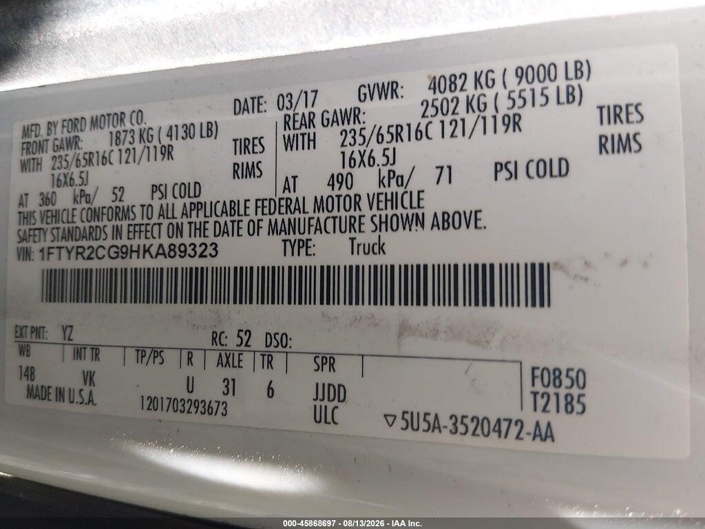 1FTYR2CG9HKA89323 2017 FORD TRANSIT-250 photo no. 9