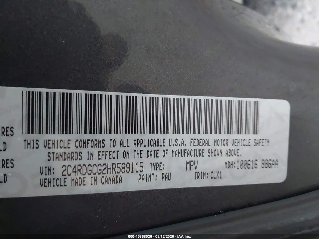 2C4RDGCG2HR589115 2017 DODGE GRAND CARAVAN photo no. 9