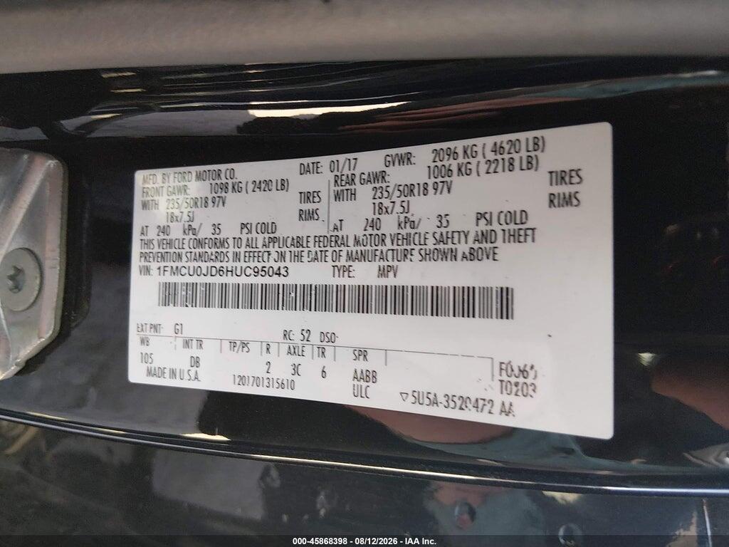 1FMCU0JD6HUC95043 2017 FORD ESCAPE photo no. 9