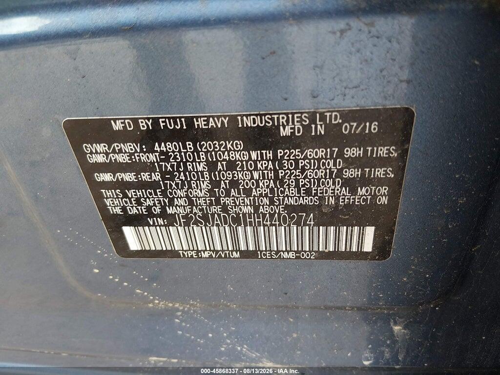 JF2SJADC1HH440274 2017 SUBARU FORESTER photo no. 9