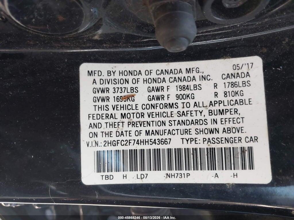 2HGFC2F74HH543667 2017 HONDA CIVIC photo no. 9