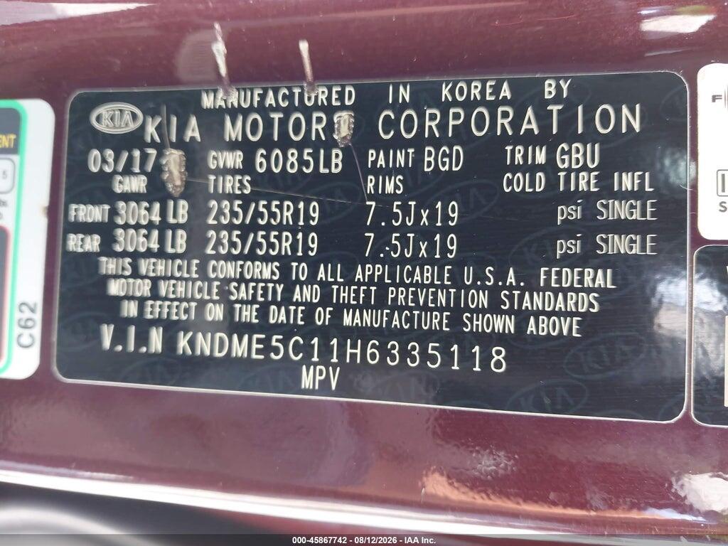 KNDME5C11H6335118 2017 KIA SEDONA photo no. 9