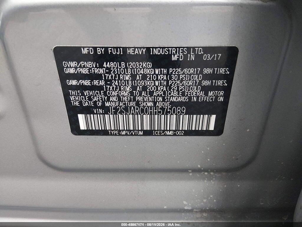 JF2SJARC0HH575089 2017 SUBARU FORESTER photo no. 9