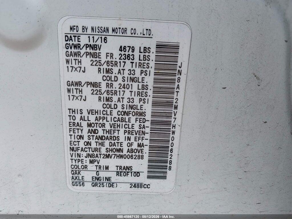 JN8AT2MV7HW006288 2017 NISSAN ROGUE photo no. 9
