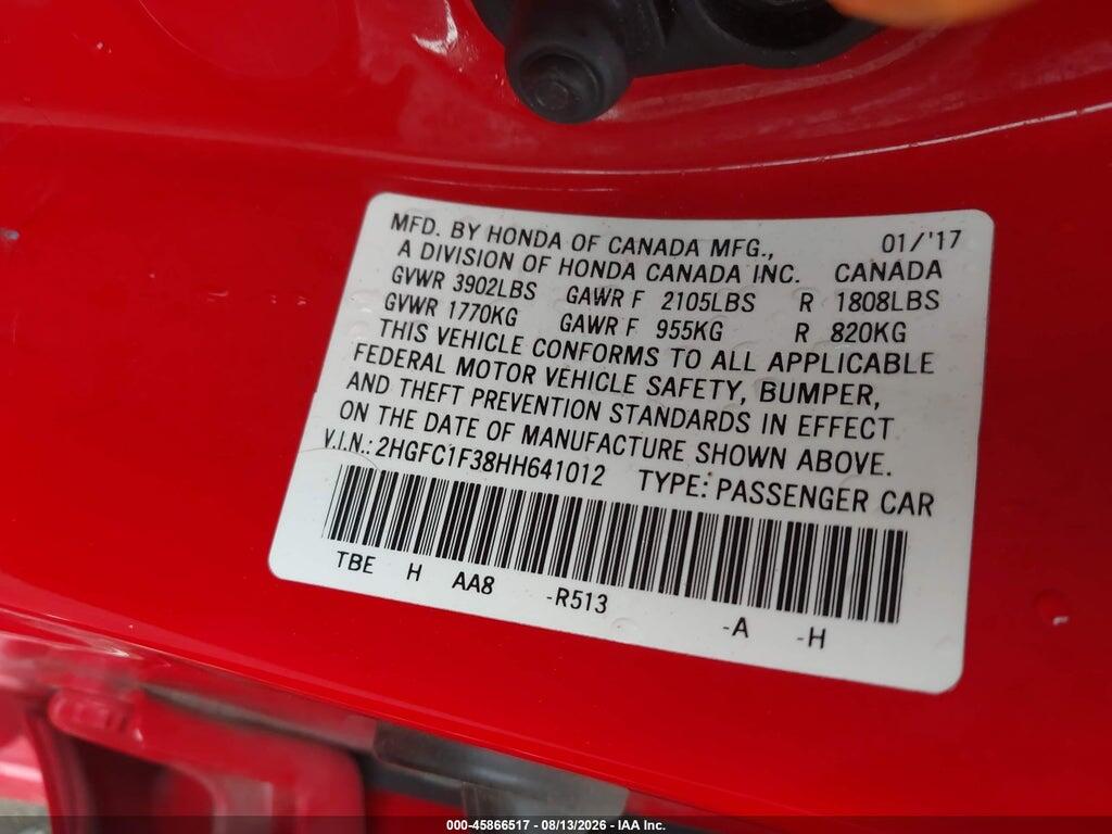 2HGFC1F38HH641012 2017 HONDA CIVIC photo no. 9