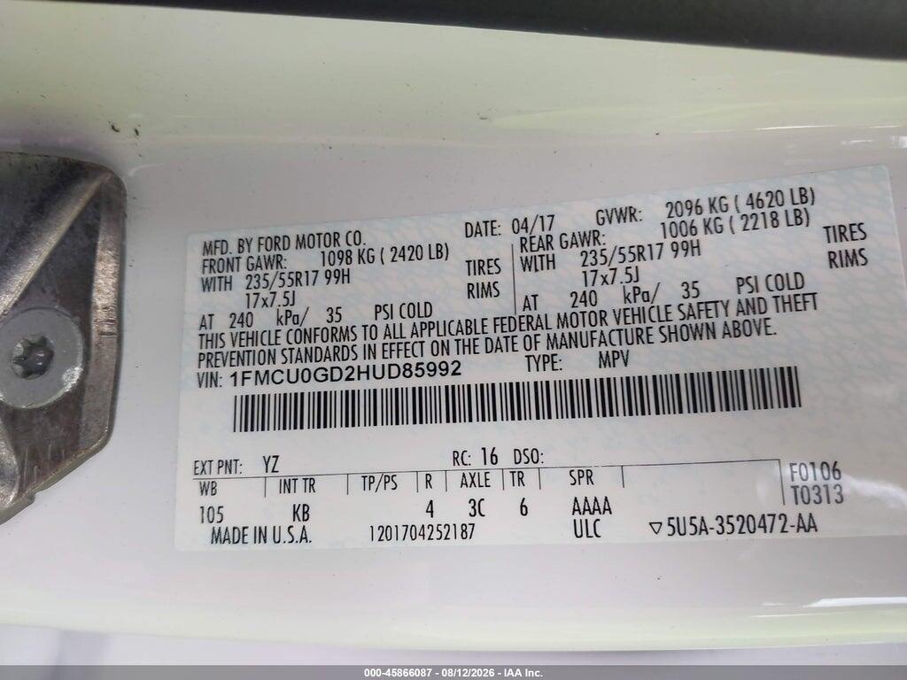 1FMCU0GD2HUD85992 2017 FORD ESCAPE photo no. 9