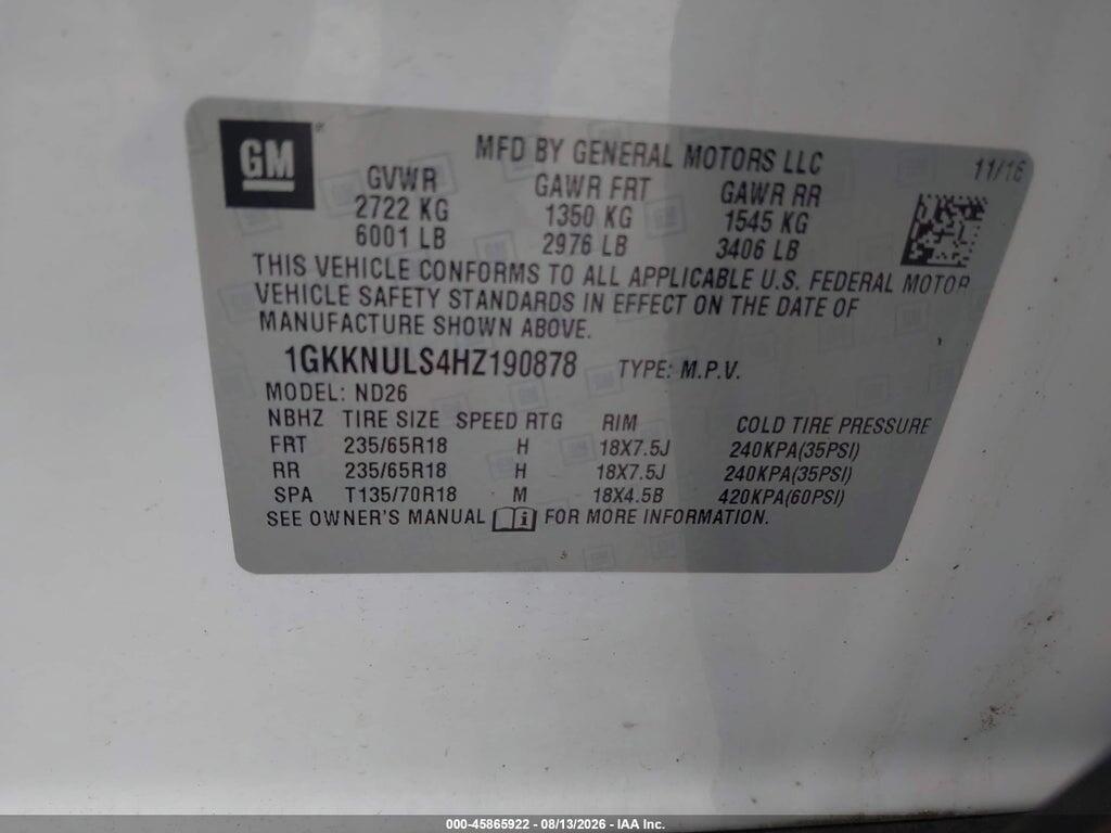 1GKKNULS4HZ190878 2017 GMC ACADIA photo no. 9