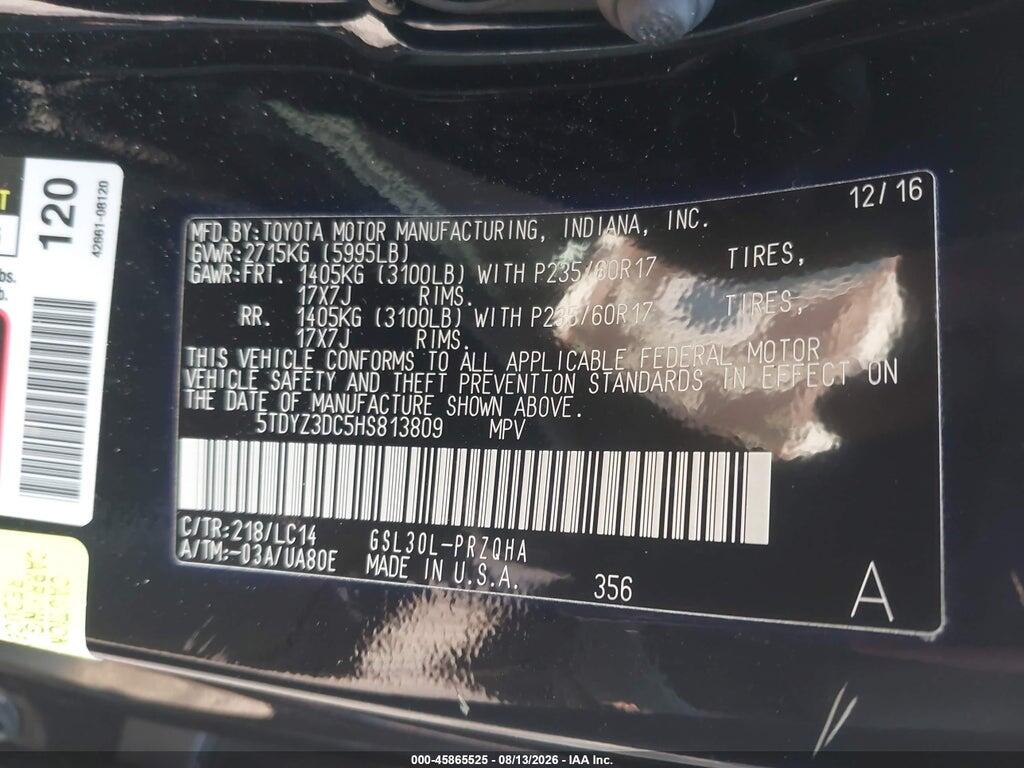 5TDYZ3DC5HS813809 2017 TOYOTA SIENNA photo no. 9