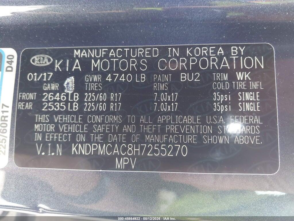 KNDPMCAC8H7255270 2017 KIA SPORTAGE photo no. 9