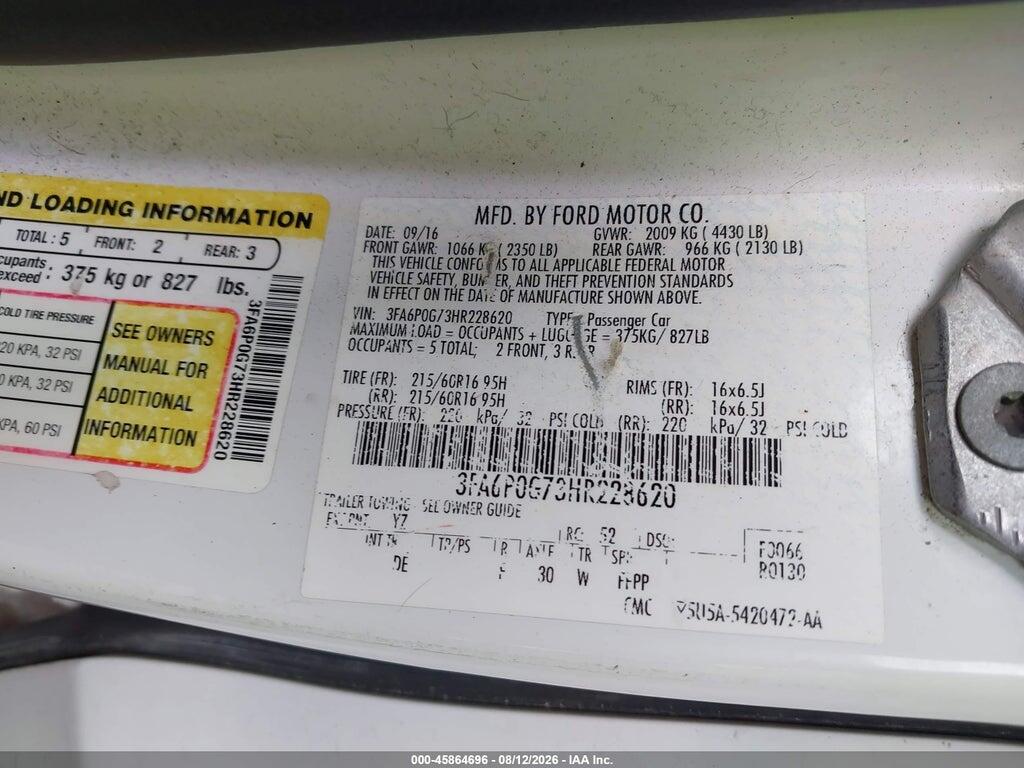 3FA6P0G73HR228620 2017 FORD FUSION photo no. 9