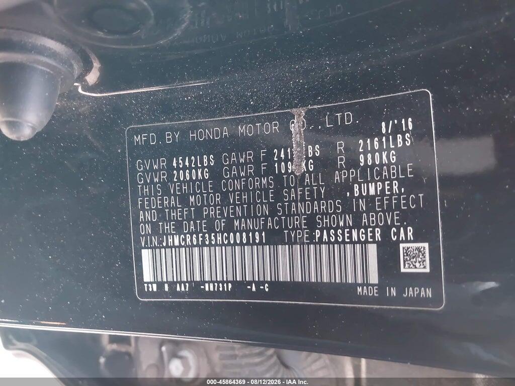 JHMCR6F35HC008191 2017 HONDA ACCORD HYBRID photo no. 9