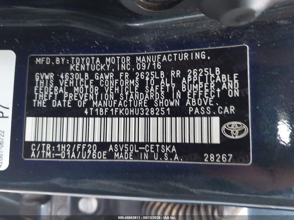 4T1BF1FK0HU328251 2017 TOYOTA CAMRY photo no. 9