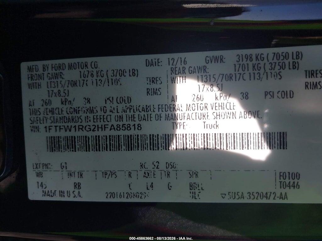 1FTFW1RG2HFA85818 2017 FORD F-150 photo no. 9