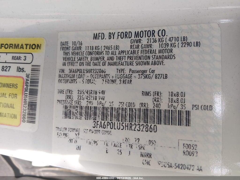 3FA6P0LU5HR232860 2017 FORD FUSION HYBRID photo no. 9