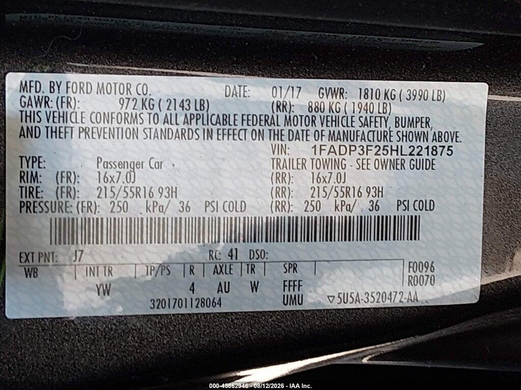 1FADP3F25HL221875 2017 FORD FOCUS photo no. 9