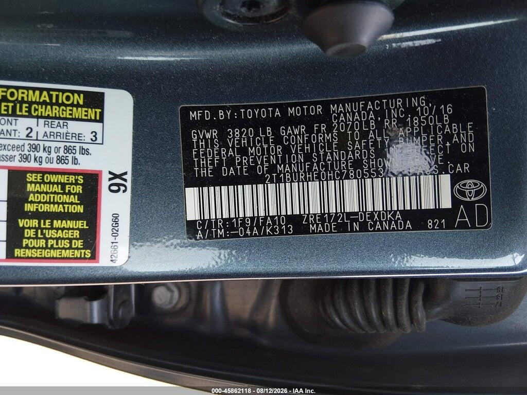 2T1BURHE0HC780553 2017 TOYOTA COROLLA photo no. 9