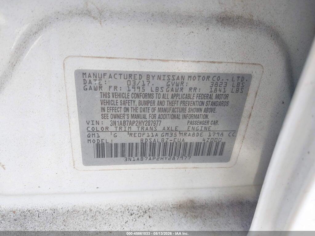 3N1AB7AP2HY287977 2017 NISSAN SENTRA photo no. 9