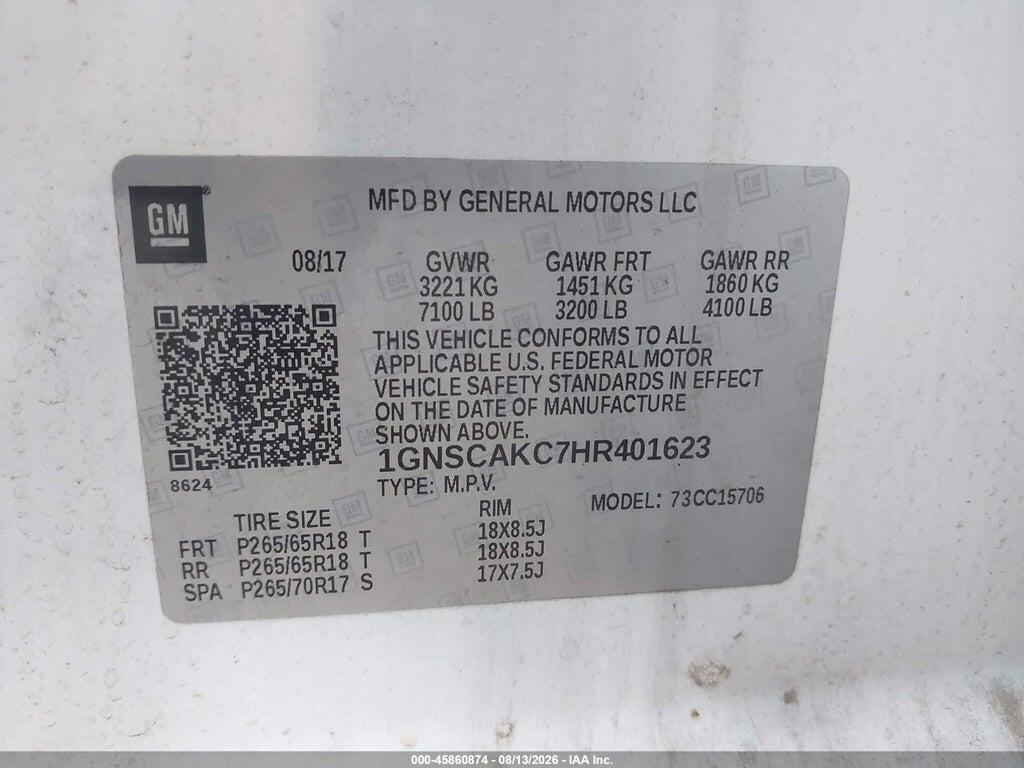 1GNSCAKC7HR401623 2017 CHEVROLET TAHOE photo no. 9