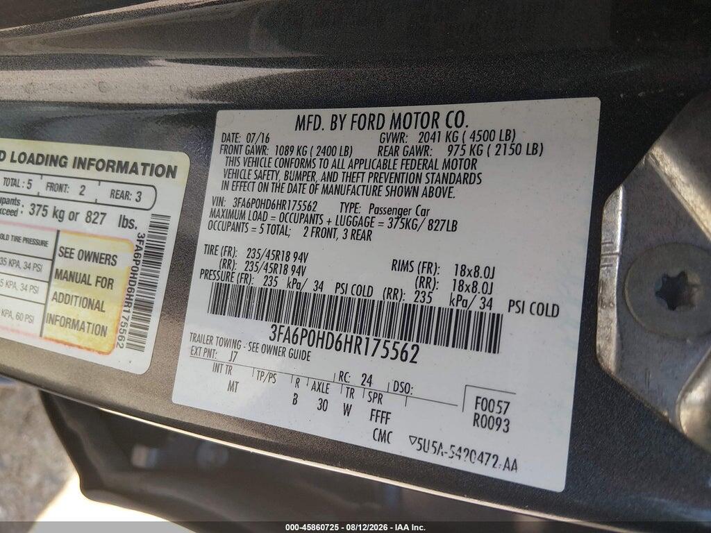 3FA6P0HD6HR175562 2017 FORD FUSION photo no. 9