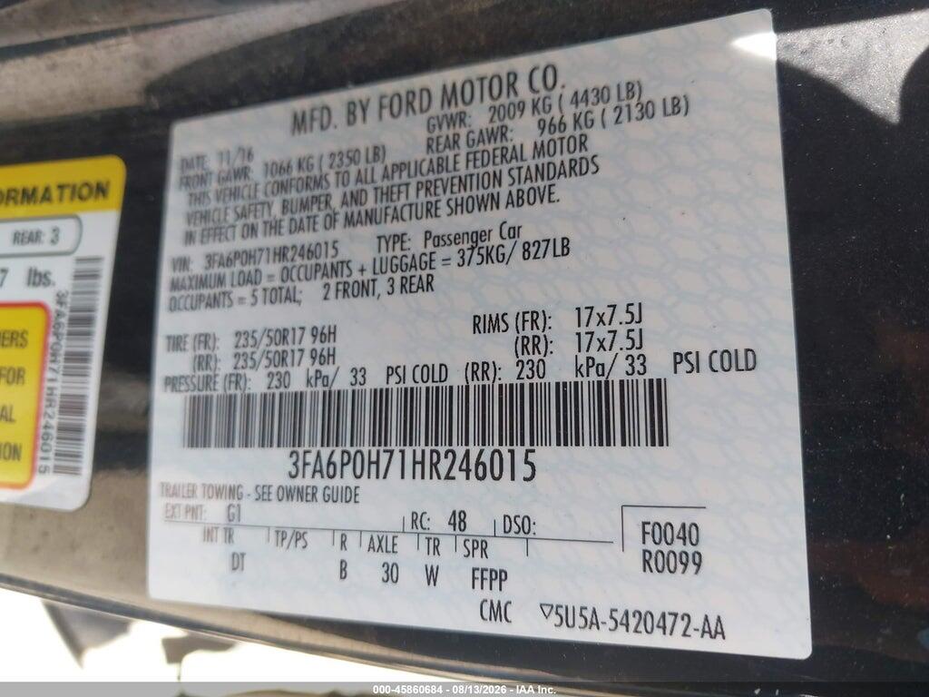 3FA6P0H71HR246015 2017 FORD FUSION photo no. 9