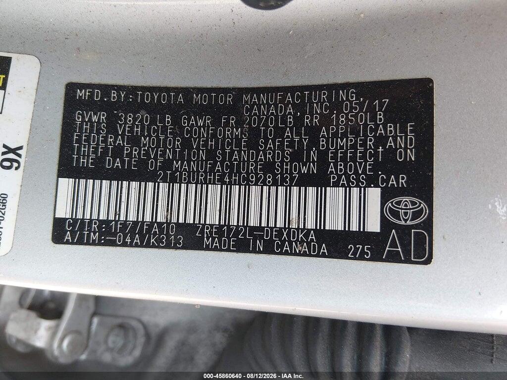 2T1BURHE4HC928137 2017 TOYOTA COROLLA photo no. 9