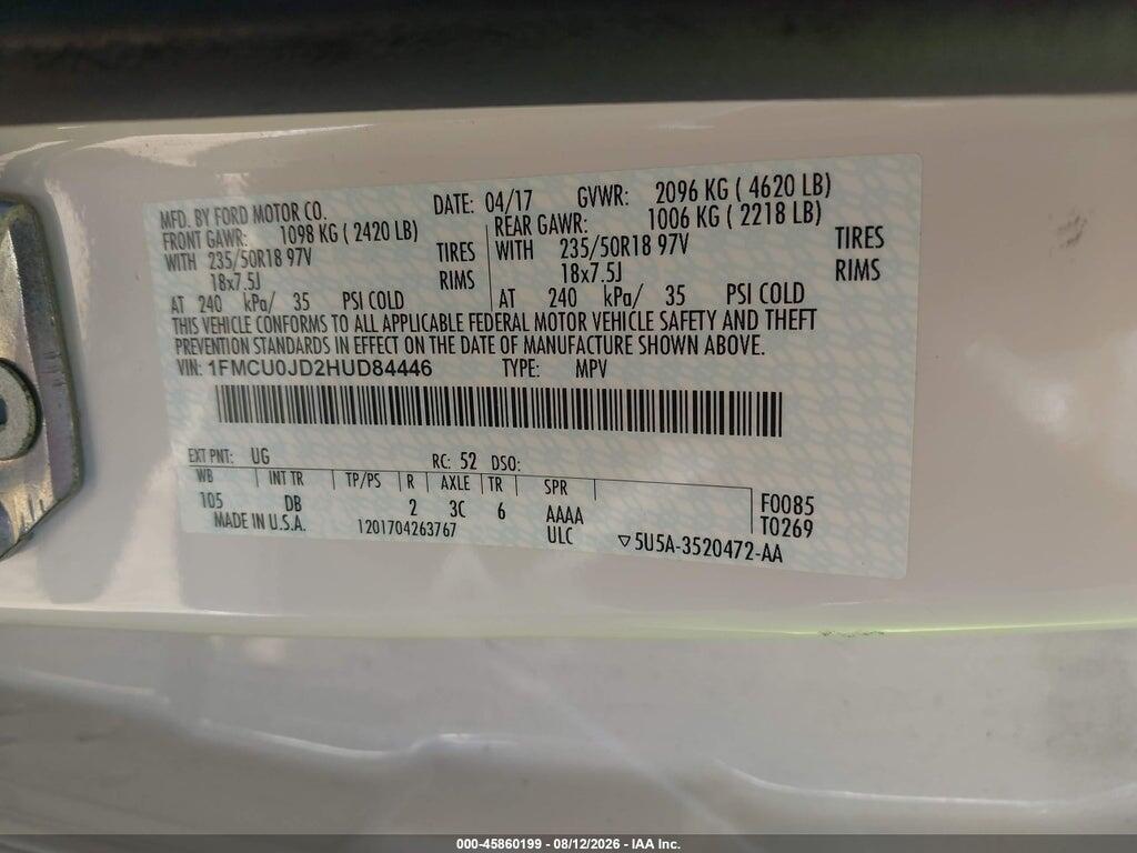 1FMCU0JD2HUD84446 2017 FORD ESCAPE photo no. 9