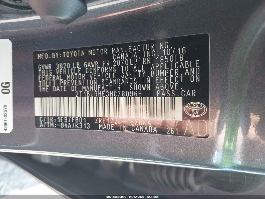 2T1BURHE3HC780966 2017 TOYOTA COROLLA photo no. 9