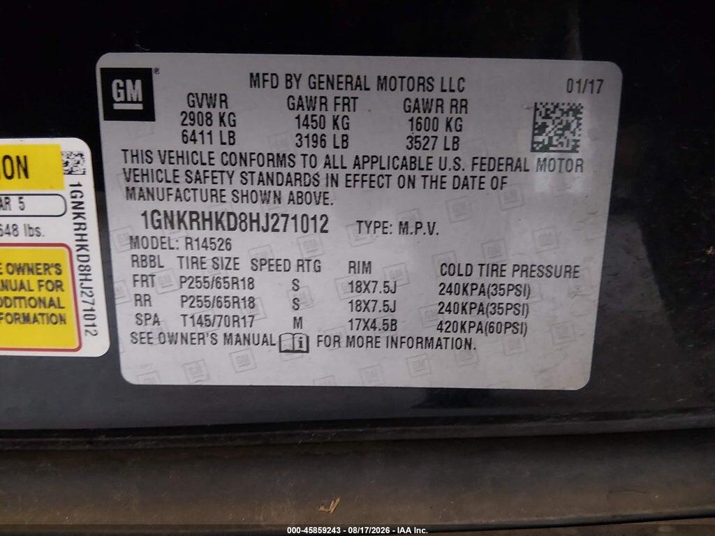 1GNKRHKD8HJ271012 2017 CHEVROLET TRAVERSE photo no. 9