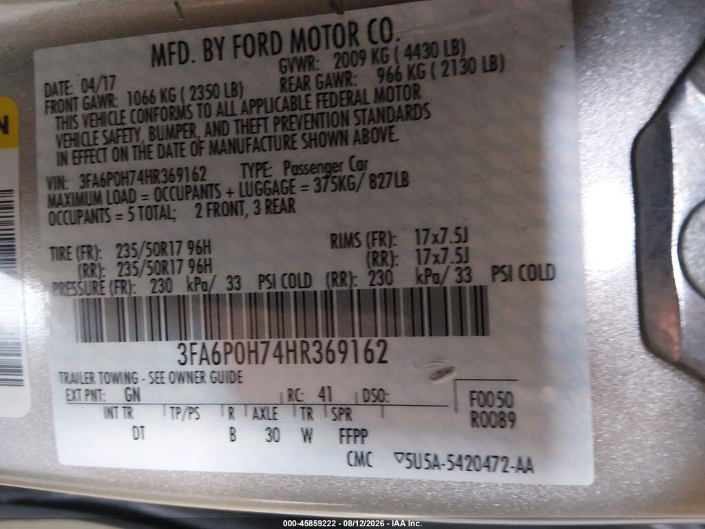 3FA6P0H74HR369162 2017 FORD FUSION photo no. 9