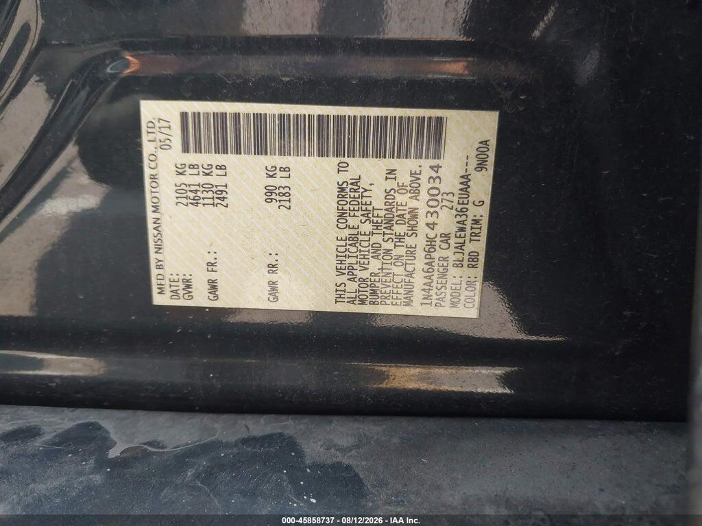 1N4AA6AP6HC430034 2017 NISSAN MAXIMA photo no. 9