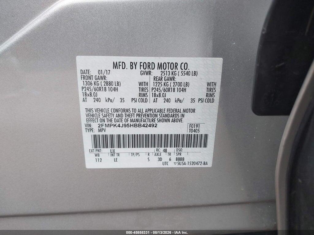 2FMPK4J95HBB42492 2017 FORD EDGE photo no. 9