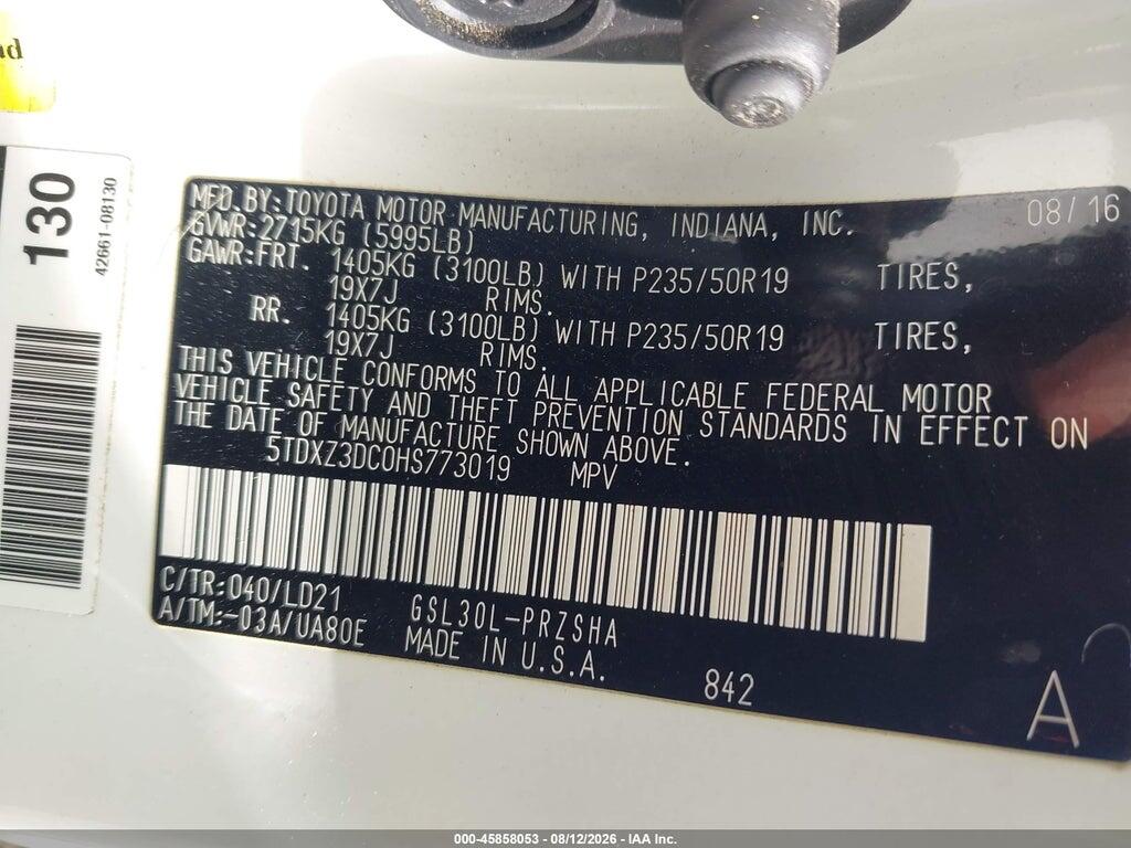 5TDXZ3DC0HS773019 2017 TOYOTA SIENNA photo no. 9