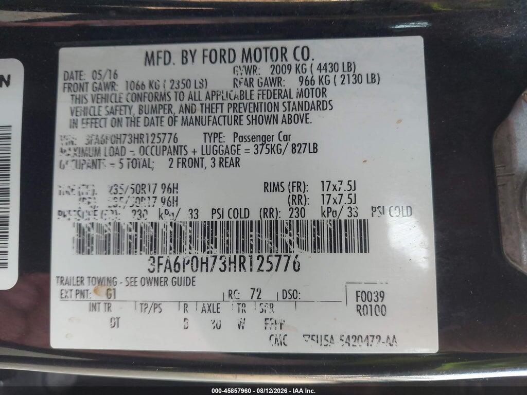 3FA6P0H73HR125776 2017 FORD FUSION photo no. 9