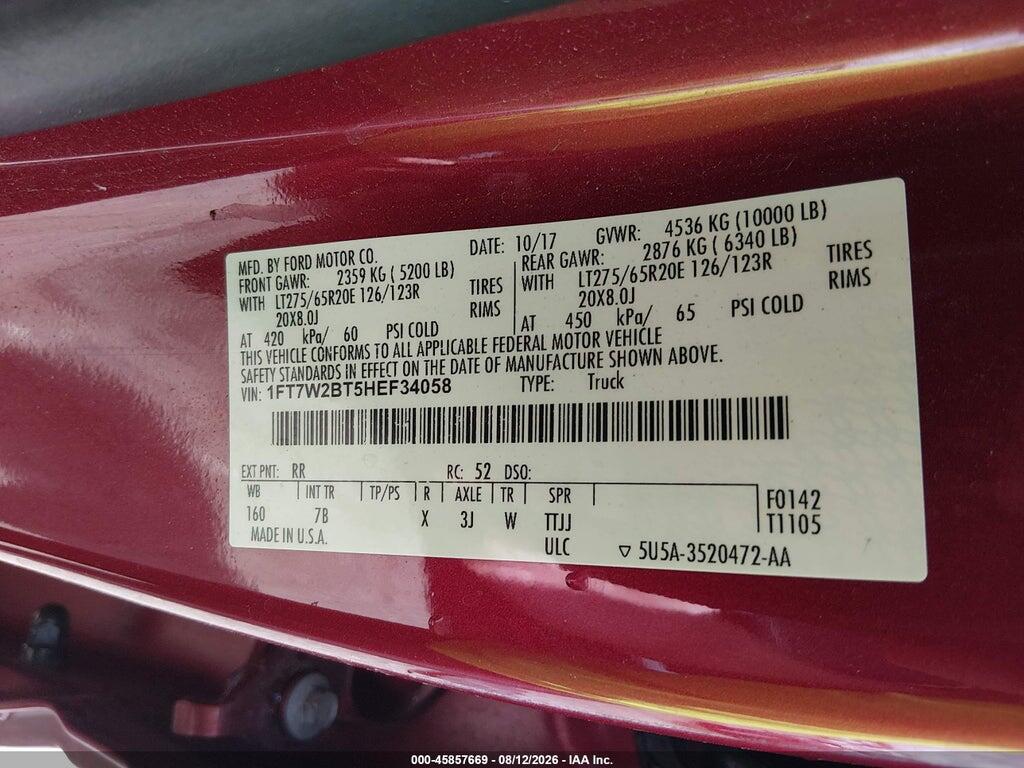 1FT7W2BT5HEF34058 2017 FORD F-250 photo no. 9