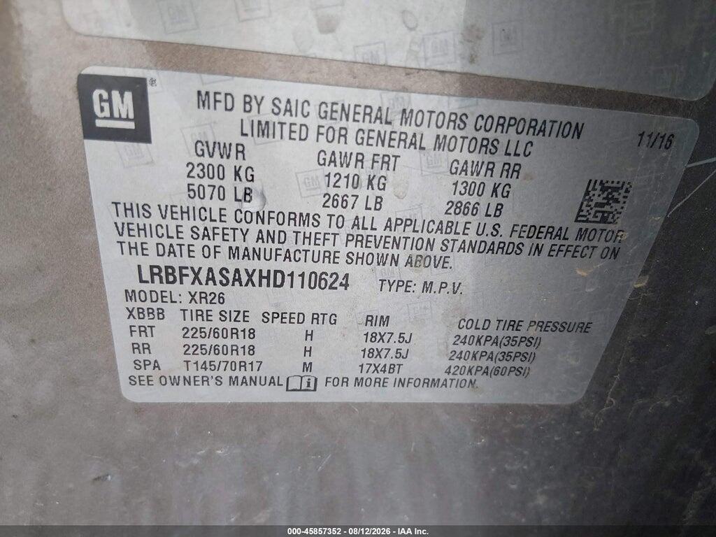 LRBFXASAXHD110624 2017 BUICK ENVISION photo no. 9
