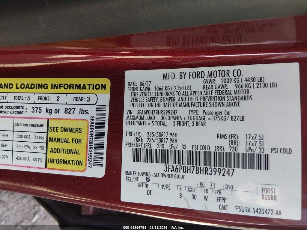 3FA6P0H78HR399247 2017 FORD FUSION photo no. 9