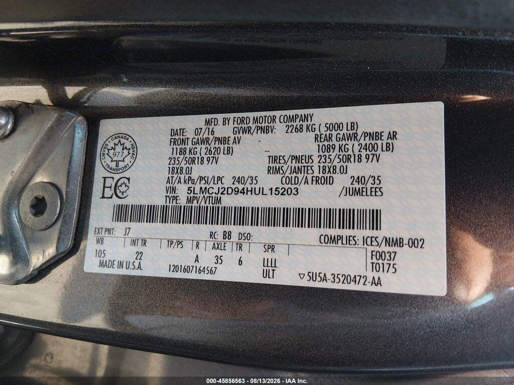 5LMCJ2D94HUL15203 2017 LINCOLN MKC photo no. 9