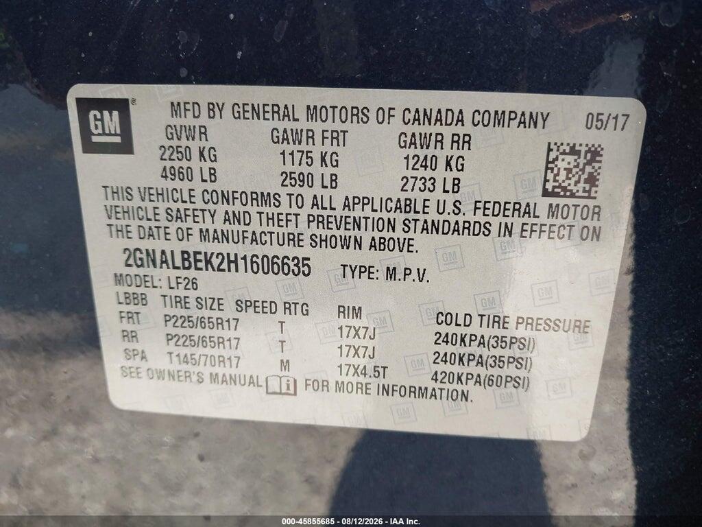 2GNALBEK2H1606635 2017 CHEVROLET EQUINOX photo no. 9