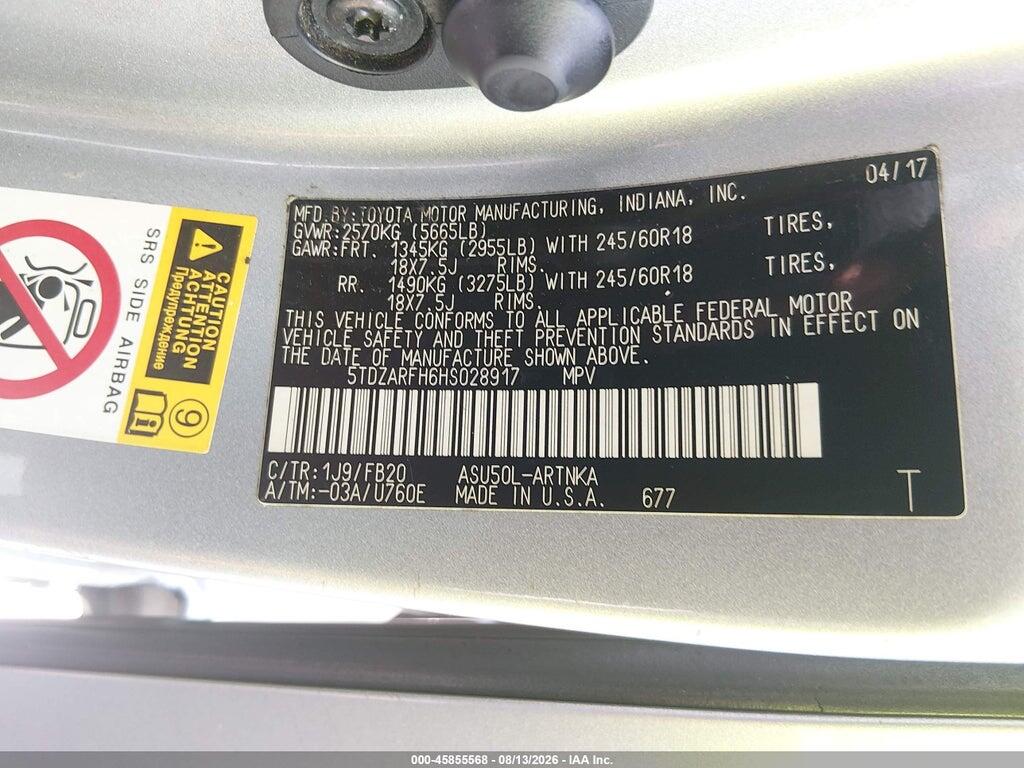 5TDZARFH6HS028917 2017 TOYOTA HIGHLANDER photo no. 9
