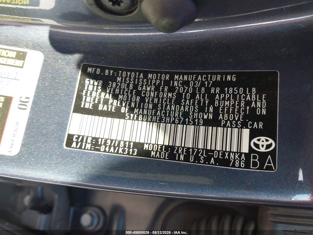 5YFBURHE3HP671519 2017 TOYOTA COROLLA photo no. 9