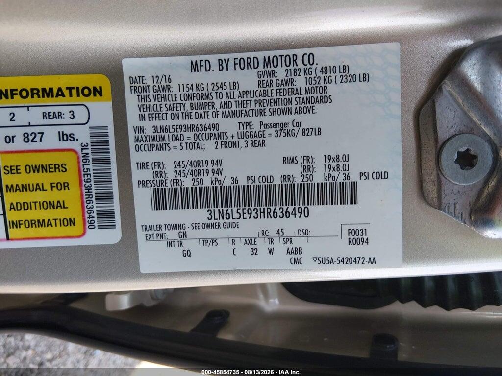 3LN6L5E93HR636490 2017 LINCOLN MKZ photo no. 9