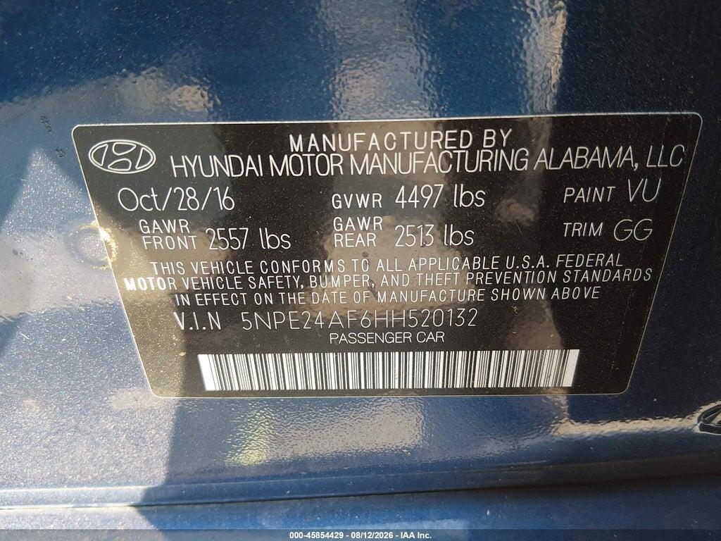 5NPE24AF6HH520132 2017 HYUNDAI SONATA photo no. 9