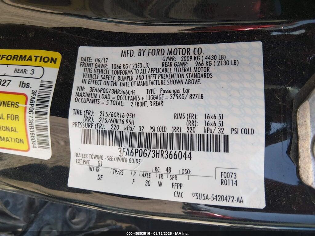 3FA6P0G73HR366044 2017 FORD FUSION photo no. 9
