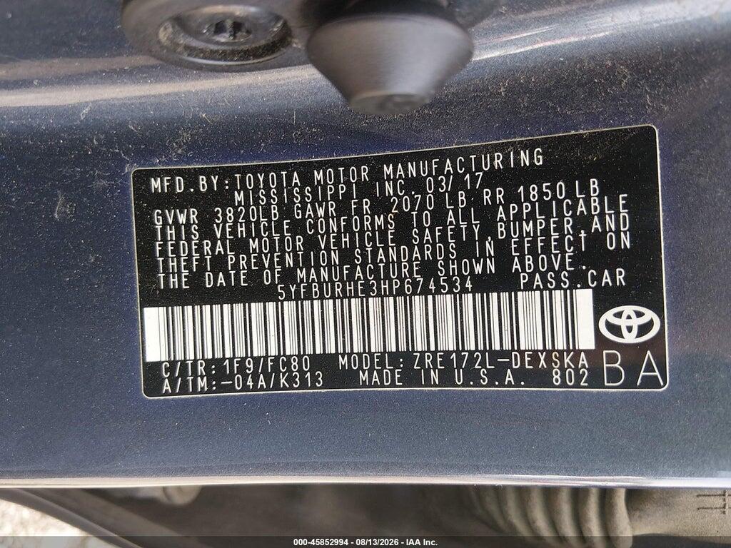 5YFBURHE3HP674534 2017 TOYOTA COROLLA photo no. 9