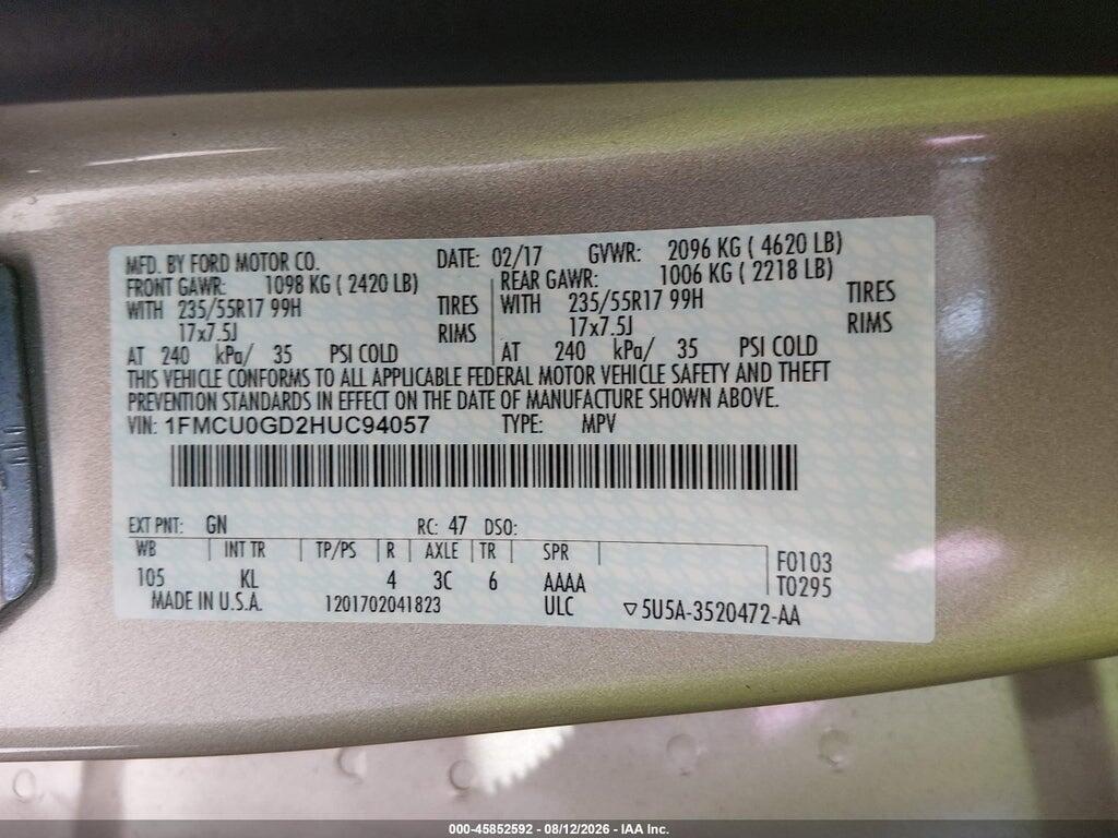 1FMCU0GD2HUC94057 2017 FORD ESCAPE photo no. 9