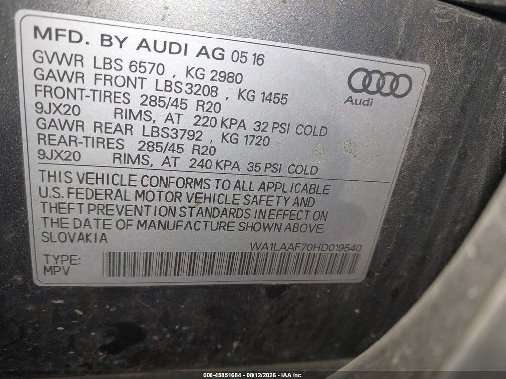 WA1LAAF70HD019540 2017 AUDI Q7 photo no. 9