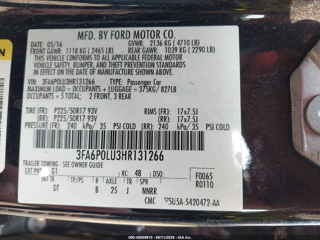 3FA6P0LU3HR131266 2017 FORD FUSION HYBRID photo no. 9