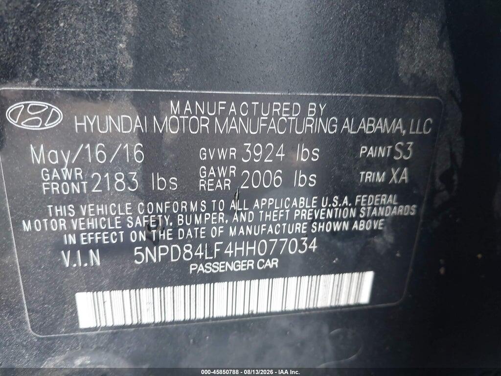 5NPD84LF4HH077034 2017 HYUNDAI ELANTRA photo no. 9