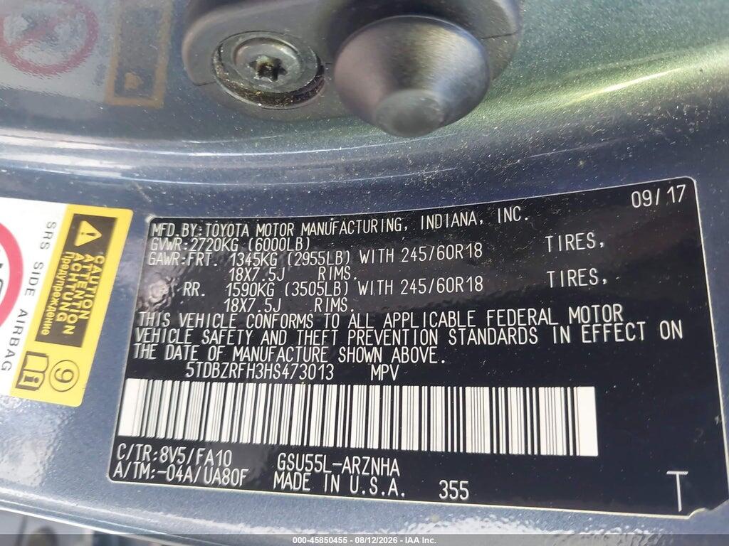 5TDBZRFH3HS473013 2017 TOYOTA HIGHLANDER photo no. 9
