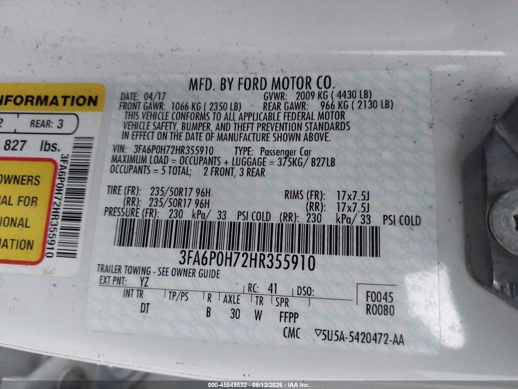 3FA6P0H72HR355910 2017 FORD FUSION photo no. 9